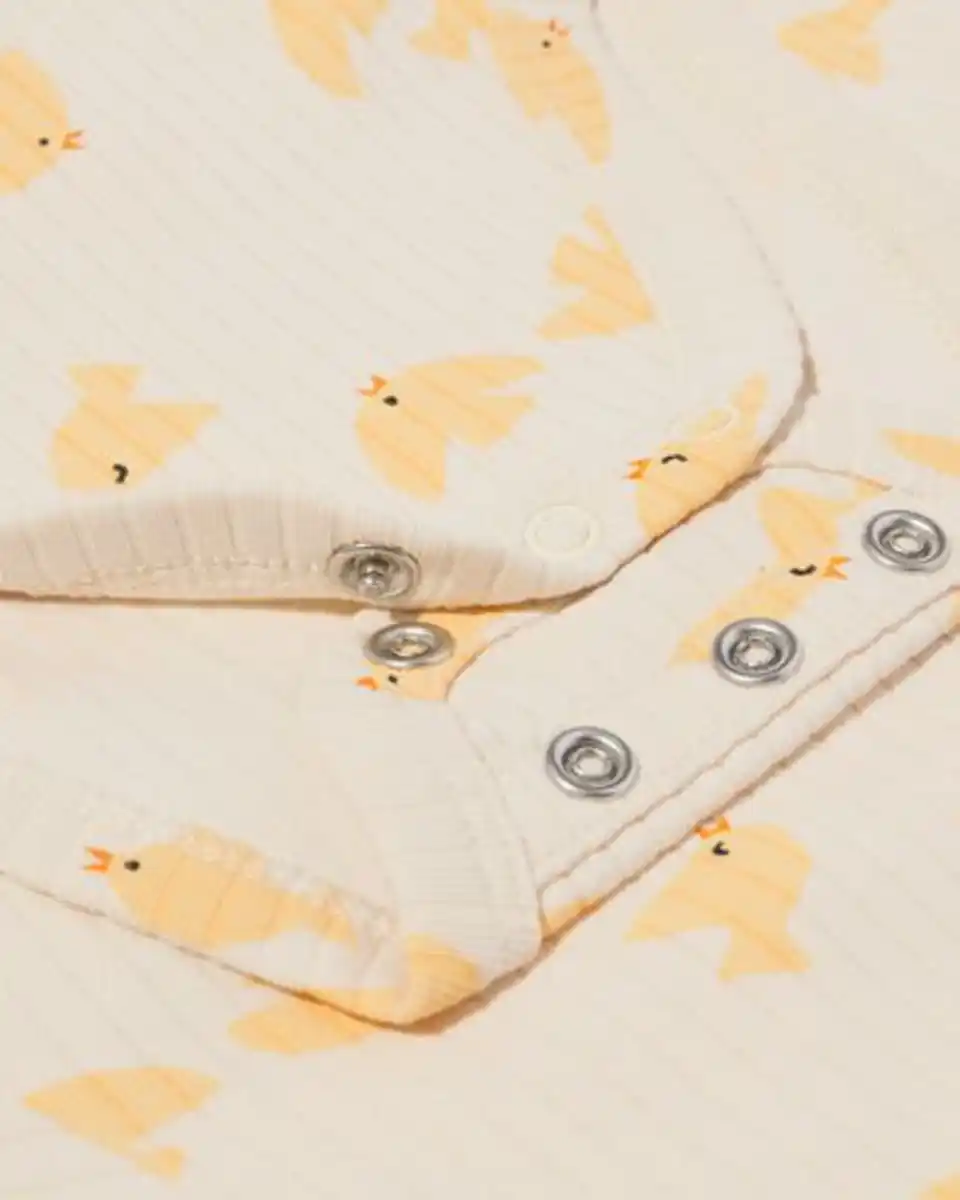 Bild 4 von Newborn-Wickelstrampler zum Mitwachsen, gerippt, aus Bambusstretch, Vögel ecru