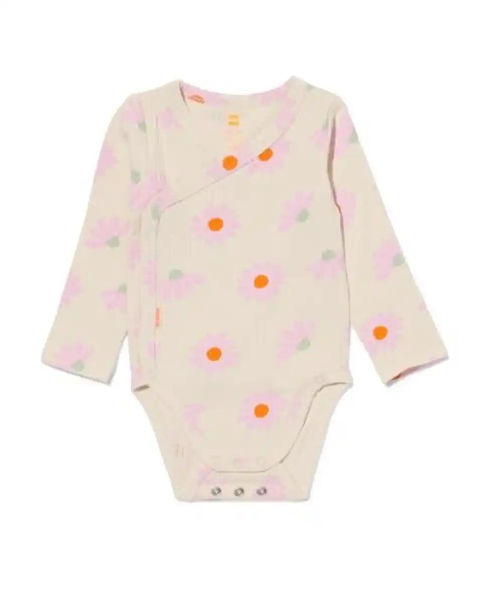 Bild 1 von Newborn-Wickelstrampler zum Mitwachsen, gerippt, aus Bambusstretch, Blume ecru