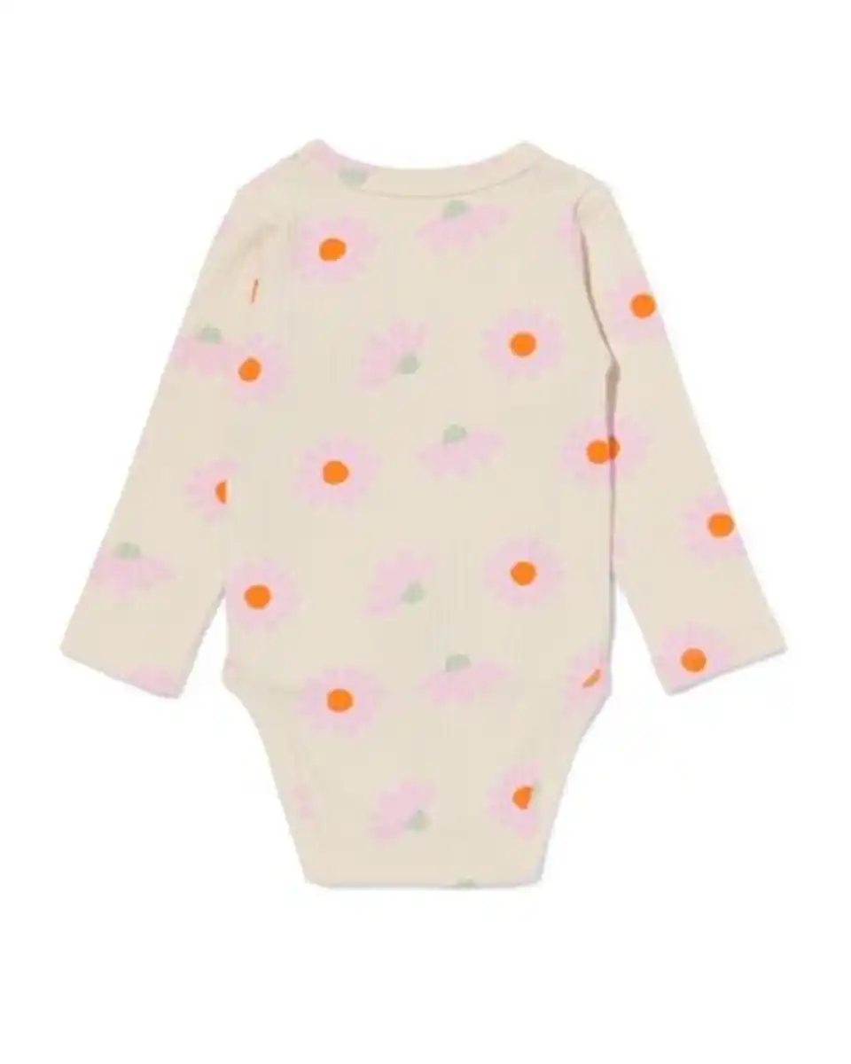 Bild 2 von Newborn-Wickelstrampler zum Mitwachsen, gerippt, aus Bambusstretch, Blume ecru