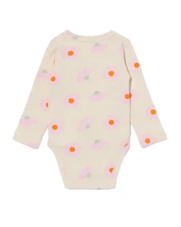 Bild 2 von Newborn-Wickelstrampler zum Mitwachsen, gerippt, aus Bambusstretch, Blume ecru