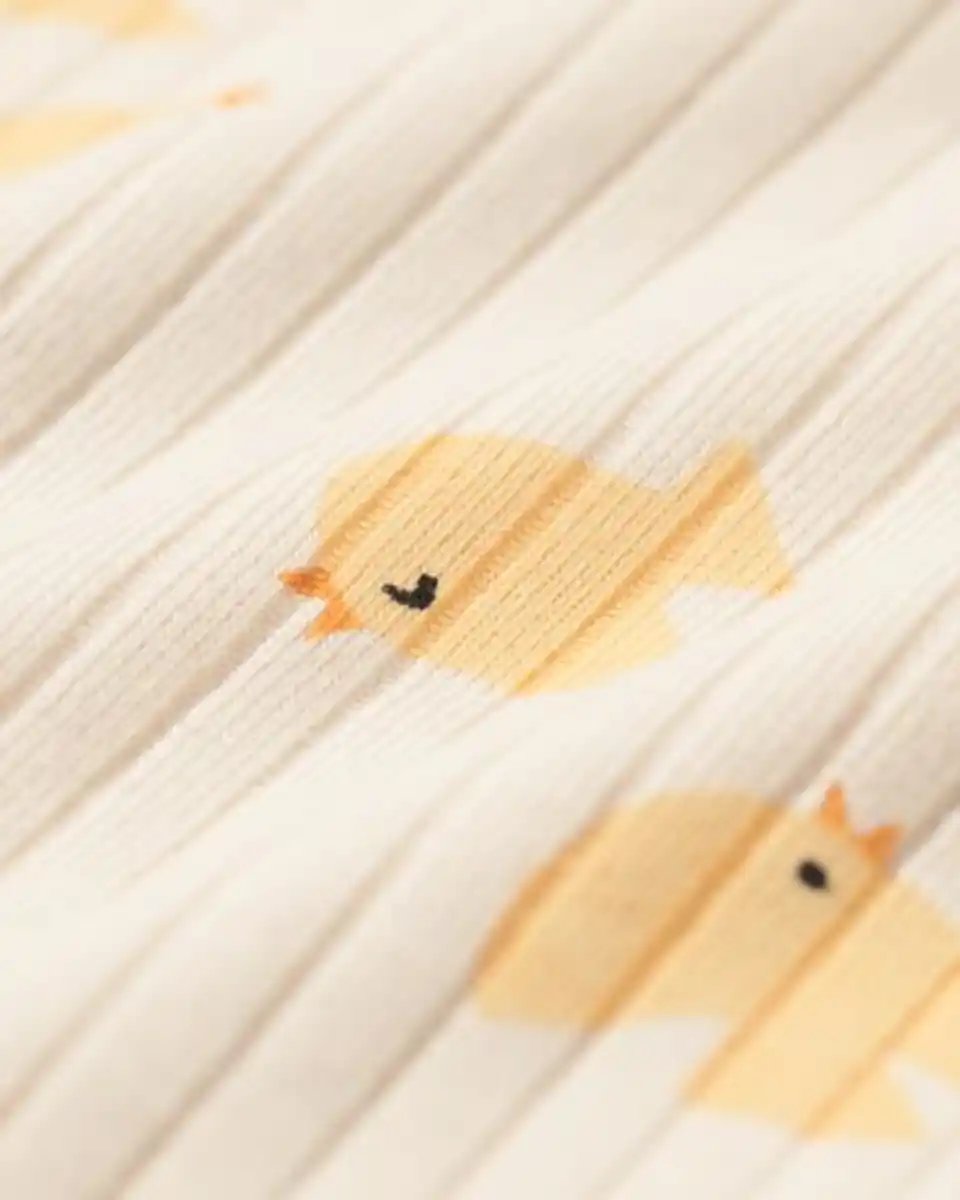 Bild 2 von Newborn-Wickelstrampler zum Mitwachsen, gerippt, aus Bambusstretch, Vögel ecru