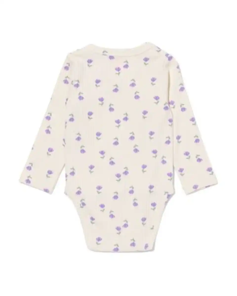 Bild 2 von größenflexibler Newborn-Wickelbody, mit Bambus und Elasthan, Feinripp, Blumen eierschalenfarben