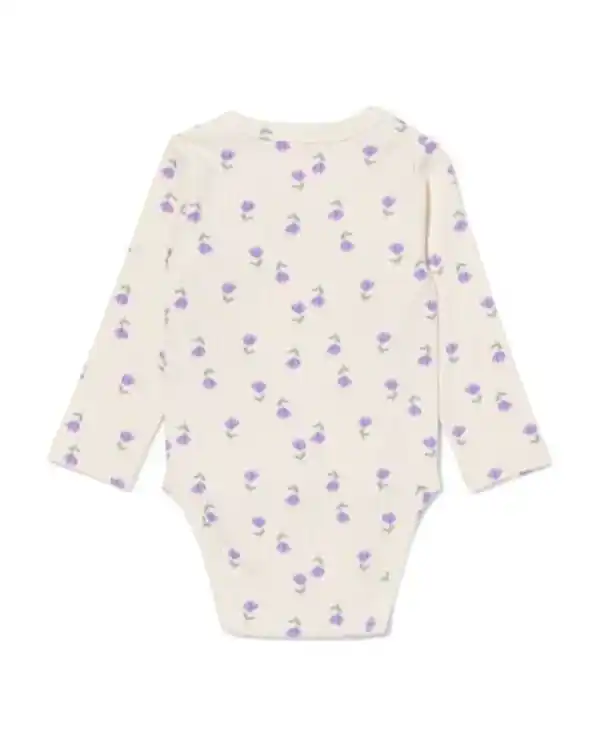 Bild 2 von größenflexibler Newborn-Wickelbody, mit Bambus und Elasthan, Feinripp, Blumen eierschalenfarben