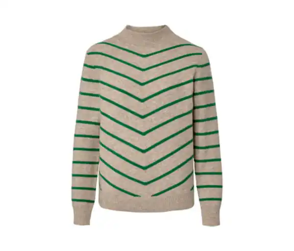 Bild 1 von Gestreifter Strickpullover mit Stehkragen, creme
