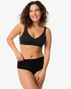 Damen-String mit hoher Taille, Mikro-Ripp schwarz