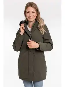 DEPROC Active Parka DIAMOND PEAK Women mit abnehmbarem Kunstfellbesatz, Grün