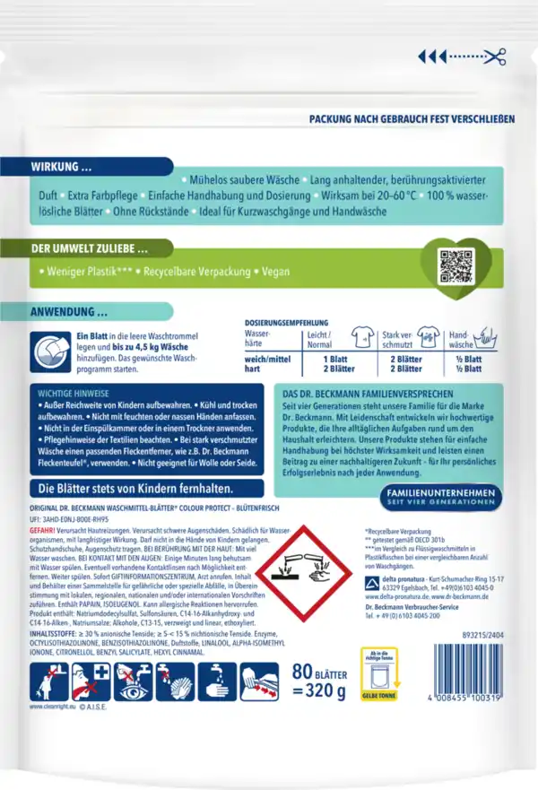 Bild 2 von Dr. Beckmann Magic Leaves Waschmittel-Blätter Colour 80 WL