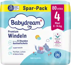 Babydream Premium Windeln Größe 4 Maxi, 80 Stück, 8-14 kg