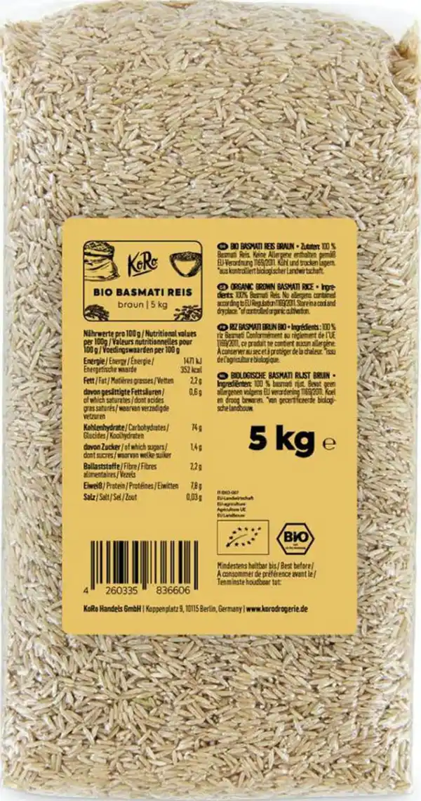 Bild 1 von KoRo Brauner Bio Basmati Reis, 5 kg