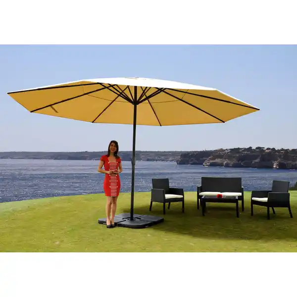 Bild 1 von Sonnenschirm Carpi Pro, Gastronomie Marktschirm ohne Volant Ø 5m Polyester/Alu 28kg ~ creme mit Ständer