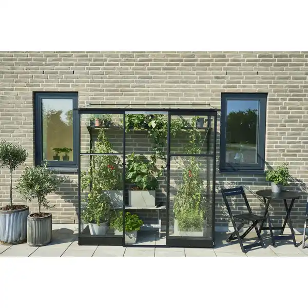 Bild 1 von Halls Anlehngewächshaus 'Qube Lean-to 26' 65 x 189 cm mit 3 mm Sicherheitsglas schwarz