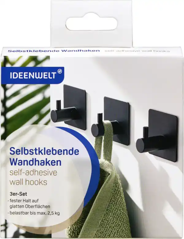 Bild 1 von IDEENWELT Selbstklebende Wandhaken 3er-Set schwarz