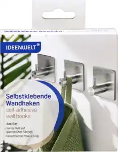 IDEENWELT Selbstklebende Wandhaken 3er-Set Edelstahl