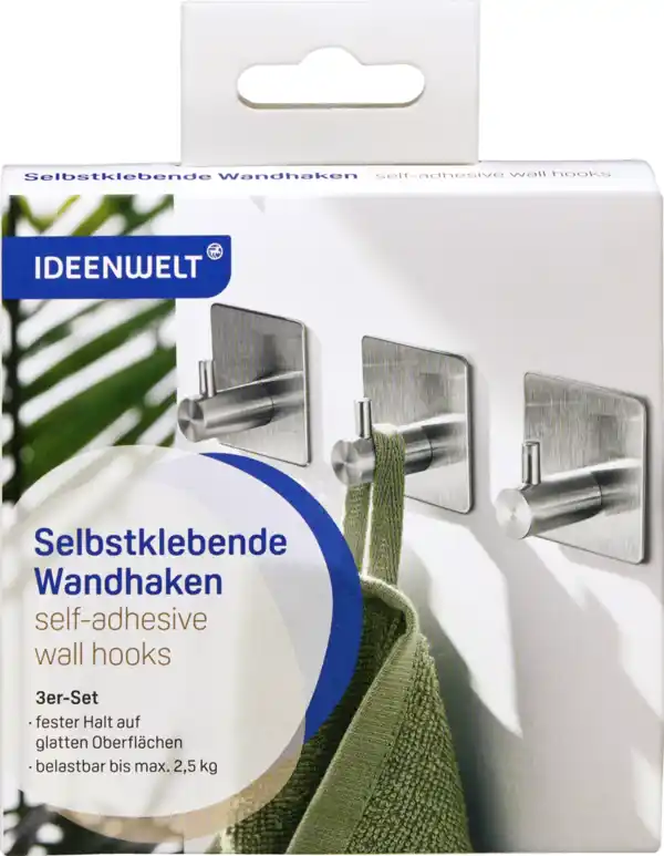 Bild 1 von IDEENWELT Selbstklebende Wandhaken 3er-Set Edelstahl