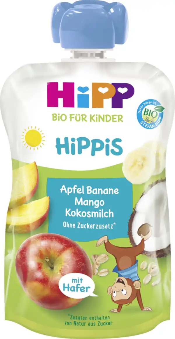 Bild 1 von HiPP Bio Hippis Apfel Banane Mango Kokosmilch, 100 g