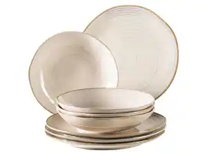MÄSER MÄSER Serie Nottingham, Vintage Teller-Set für 4 Personen, 8-teiliges Tafel-Service mit Speiseteller und Suppenteller im Retro-Look, Beige, Steinzeug