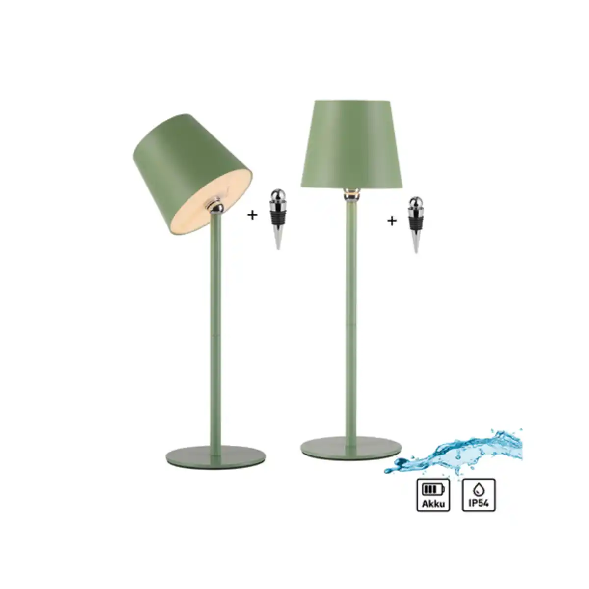 Bild 1 von LED-Akku-Tischleuchte Boteria, inkl. Flaschenaufsatz, 2er Set, grün