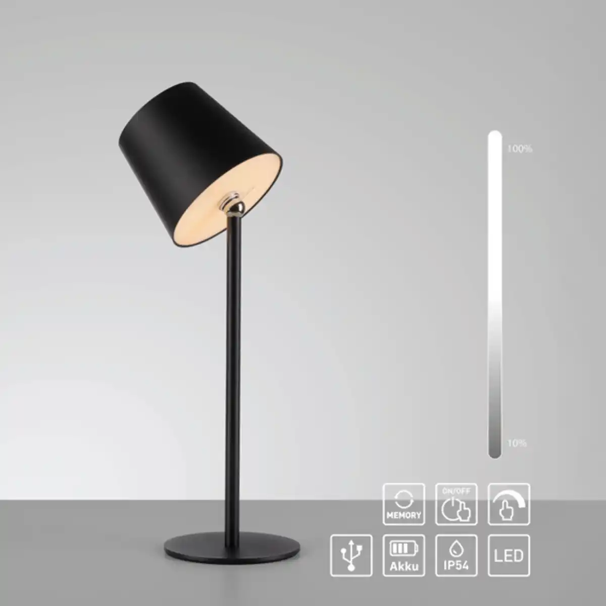 Bild 1 von LED-Akku-Tischleuchte Boteria, inkl. Flaschenaufsatz, 2er Set, schwarz