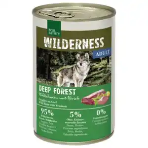 REAL NATURE WILDERNESS Nassfutter für Hunde Adult Deep Forest Wildschwein mit Hirsch 6x400 g