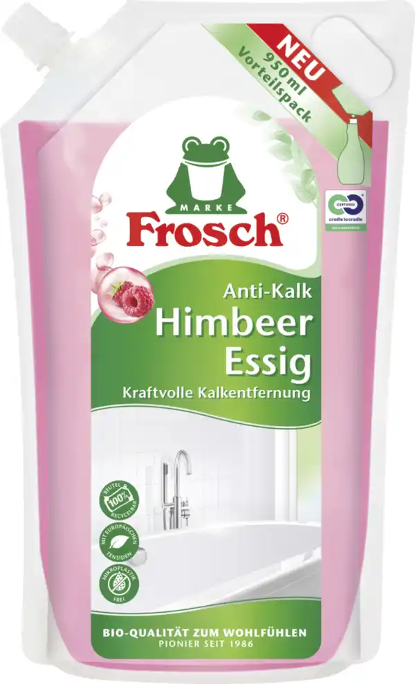 Bild 1 von Frosch Anti-Kalk Himbeer Essig Nachfüllbeutel, 950 ml