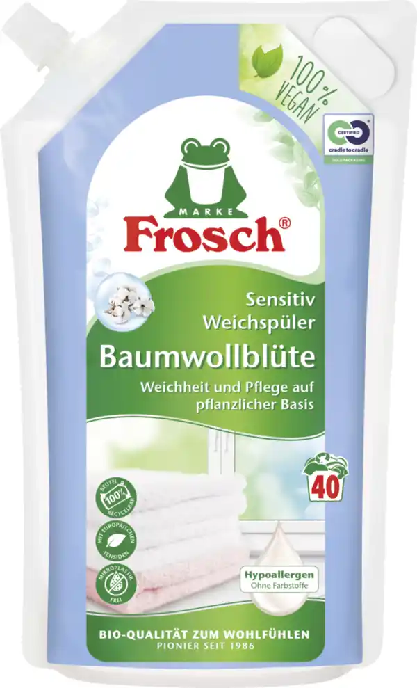 Bild 1 von Frosch Sensitiv Weichspüler Baumwollblüten 40 WL