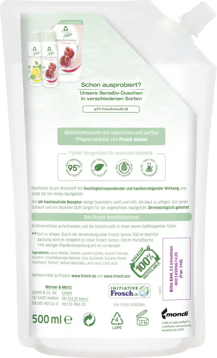 Bild 2 von Frosch Senses Sensitivseife Panthenol Nachfüllbeutel, 500 ml