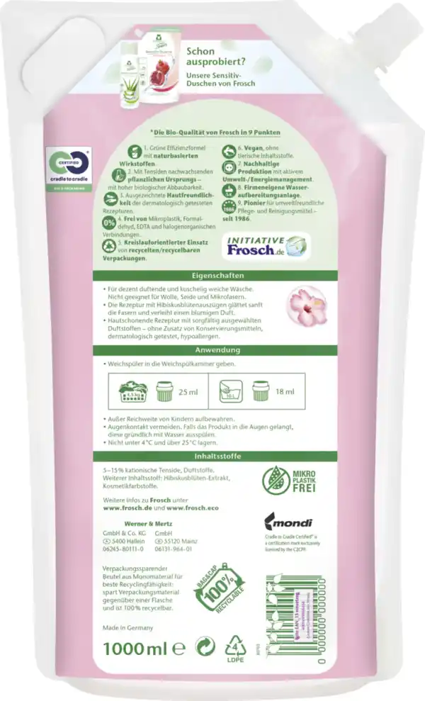 Bild 2 von Frosch Sensitiv Weichspüler Hibiskusblüte 40 WL