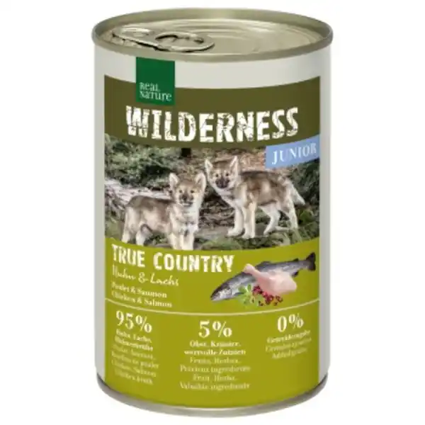 Bild 1 von REAL NATURE WILDERNESS Nassfutter für Hunde Junior Huhn mit Lachs 6x400 g