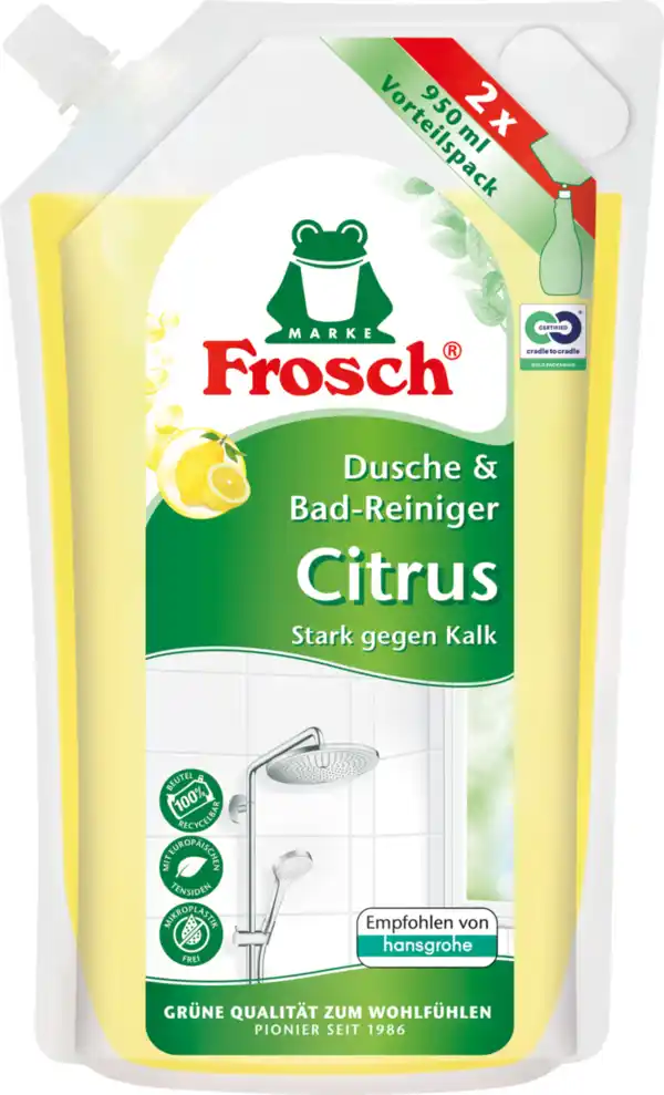 Bild 1 von Frosch Citrus Dusche & Bad-Reiniger Nachfüllbeutel, 950 ml