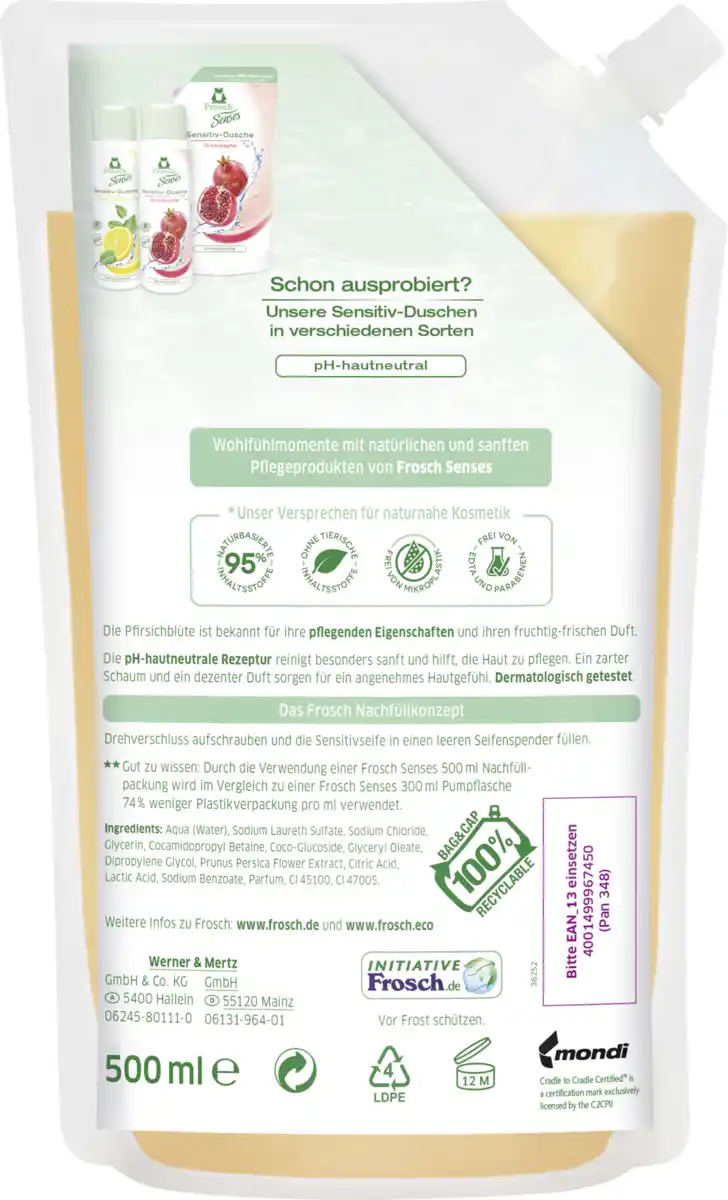 Bild 2 von Frosch Senses Sensitivseife Pfirsichblüte Nachfüllbeutel, 500 ml