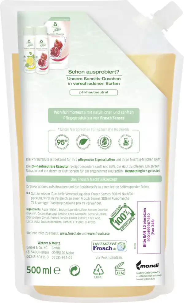Bild 2 von Frosch Senses Sensitivseife Pfirsichblüte Nachfüllbeutel, 500 ml