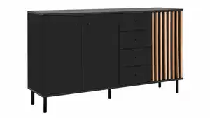 Sideboard schwarz Artisan Eiche - 4 Schubladen 160 cm - MONZA