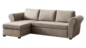 Ecksofa mit Schlaffunktion beige Bettkasten 260 cm - LASSE