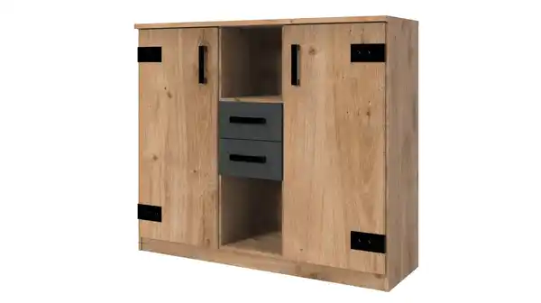 Bild 1 von Highboard mit 2 Schubladen Eiche - graphit 124 cm - LIVERPOOL