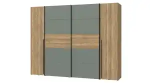 Kleiderschrank Eiche - grün - 270 cm - Schwebetüren - NARAGO