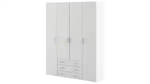 Kleiderschrank mit 3 Schubladen 4-türig weiß 154 cm - SPACE