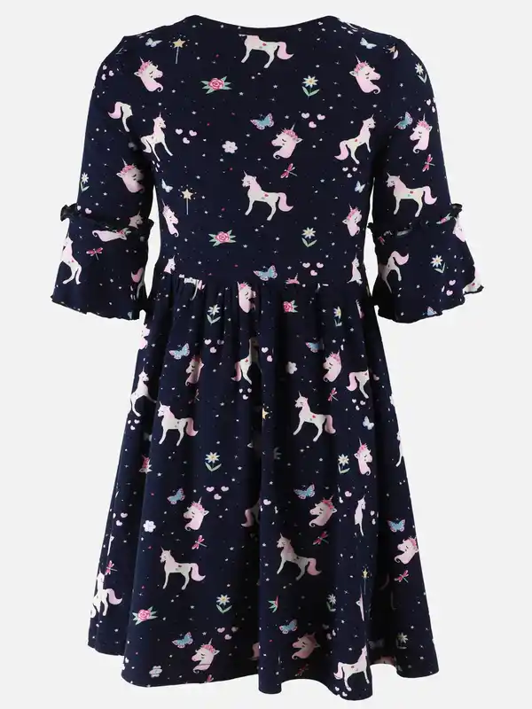 Bild 2 von Mädchen Kleid mit Volants im Minimalprint Marine