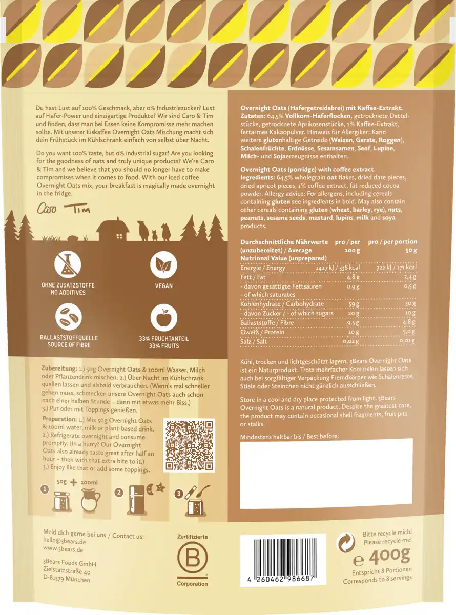 Bild 2 von 3Bears Overnight Oats Eiskaffee, 400 g