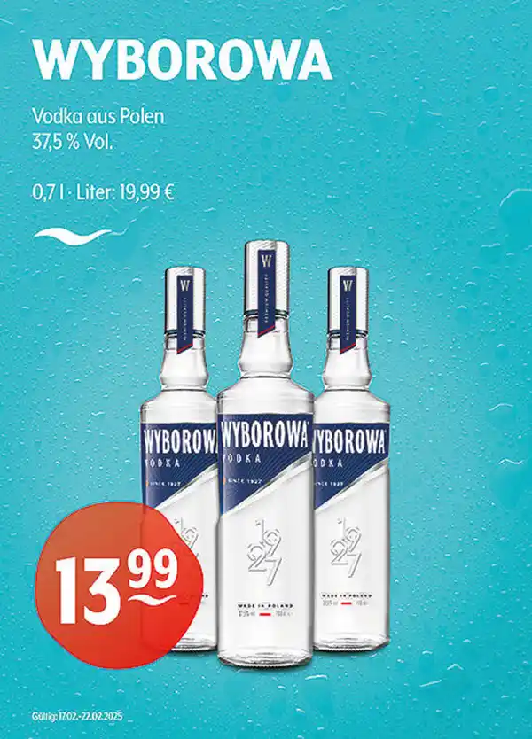 Bild 1 von WYBOROWA Vodka aus Polen 37,5 % Vol.