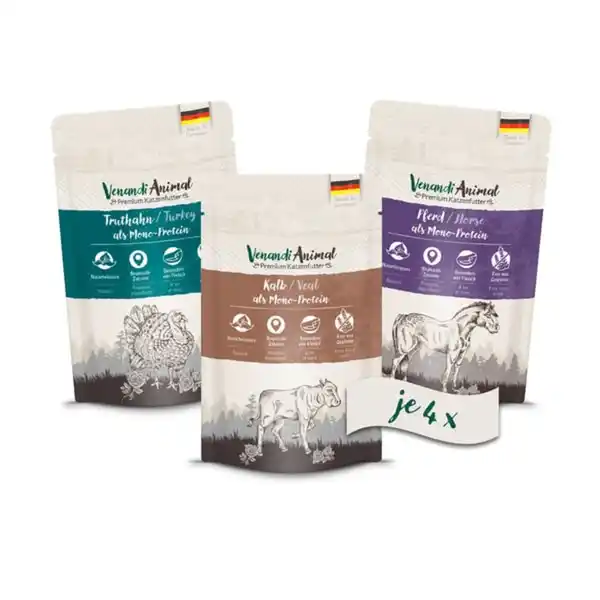 Bild 1 von Venandi Animal - Probierpaket II 4xPferd, 4xKalb, 4xTruthahn 12x125g