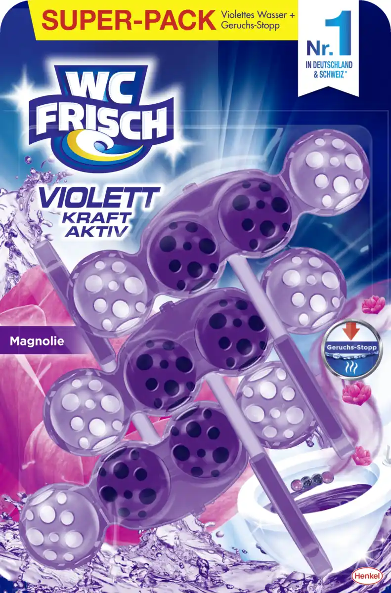 Bild 1 von WC FRISCH Kraft Aktiv Violettspüler Magnolie 3er Pack, 150 g