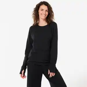 KIMJALY Langarmshirt sanftes Yoga Damen Biobaumwolle - schwarz