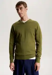 Tommy Hilfiger V-Ausschnitt-Pullover PIMA ORG CTN CASHMERE V NECK, Grün