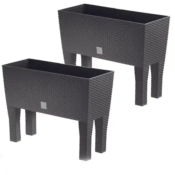 Bild 1 von Design-Pflanzkasten 2in1 in Rattanoptik, 30L, anthrazit 2er Set