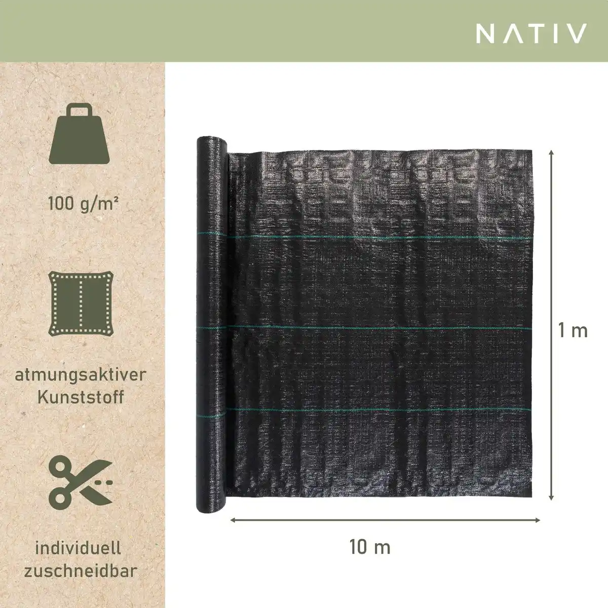 Bild 2 von Unkrautvlies 1x10m, Gartenvlies schwarz, Bodenvlies reißfest
