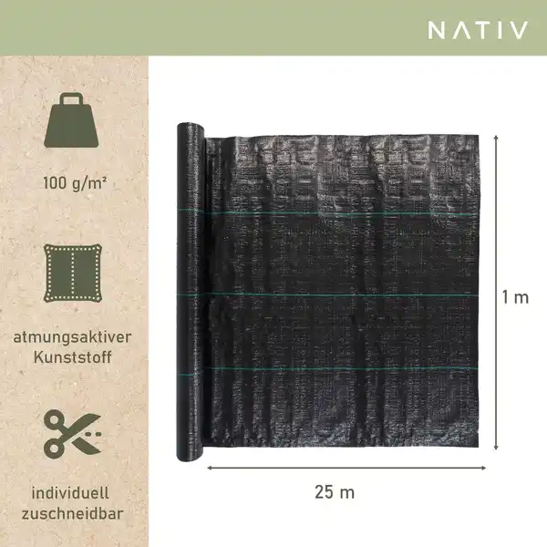 Bild 3 von Unkrautvlies 1x25 m, Gartenvlies schwarz, Bodenvlies reißfest