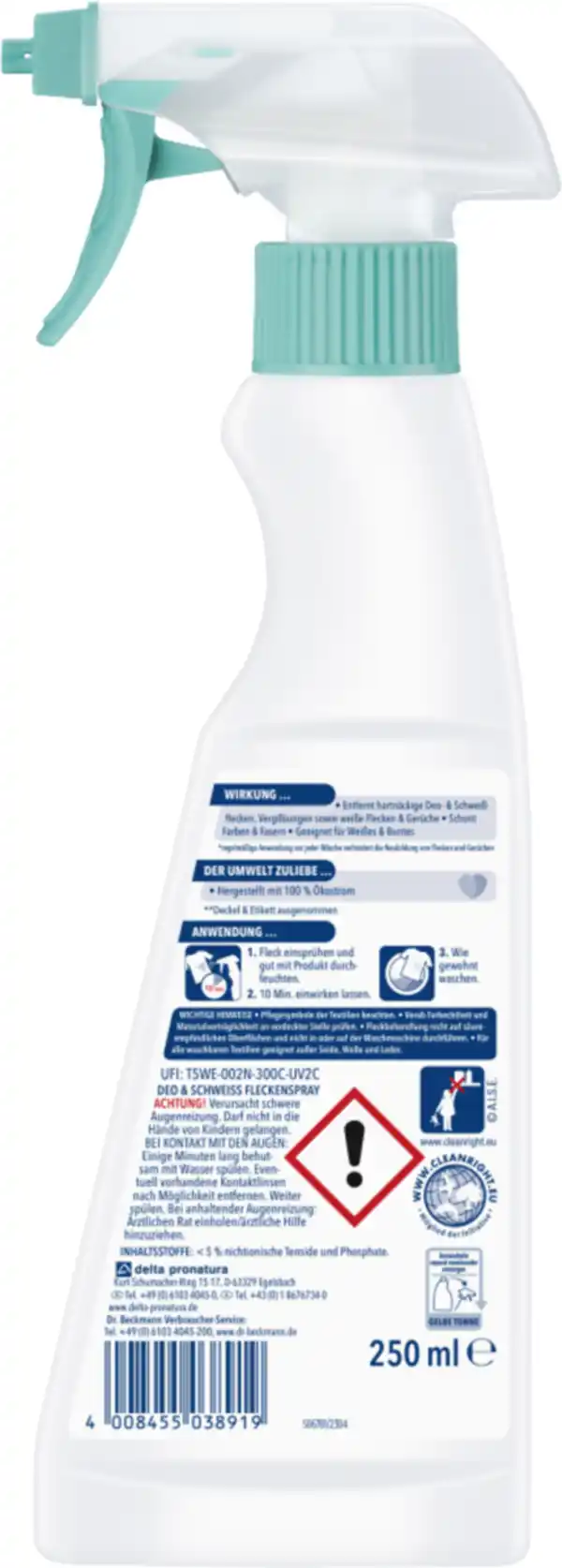 Bild 2 von Dr. Beckmann Deo & Schweiss Fleckenspray, 250 ml