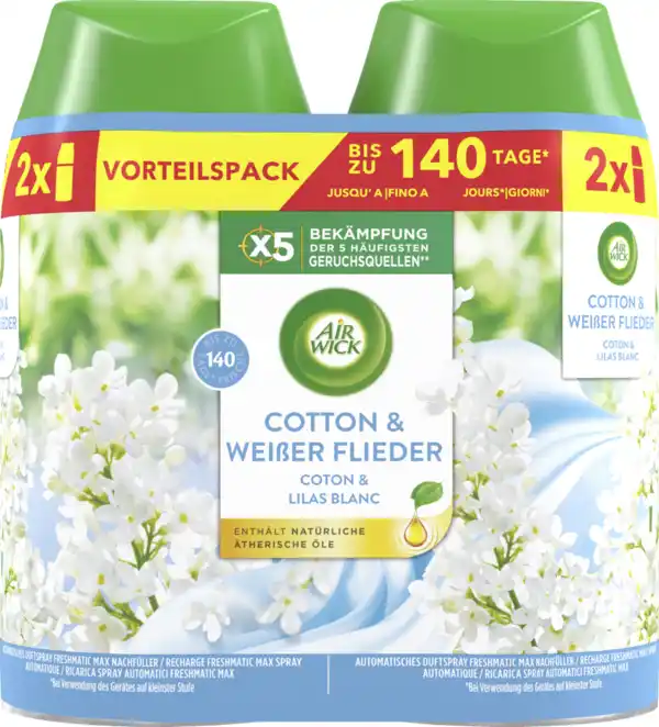 Bild 1 von Air Wick Freshmatic Max Nachfüller Duopack Cotton & Weißer Flieder, 500 ml