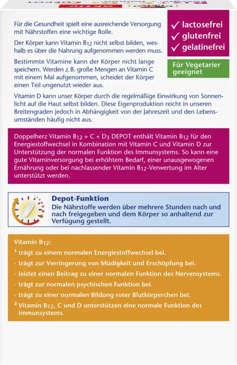 Bild 4 von Doppelherz Großpackung Doppelherz aktiv Vitamin B12 + C + D3 Depot Tabletten, 110 g