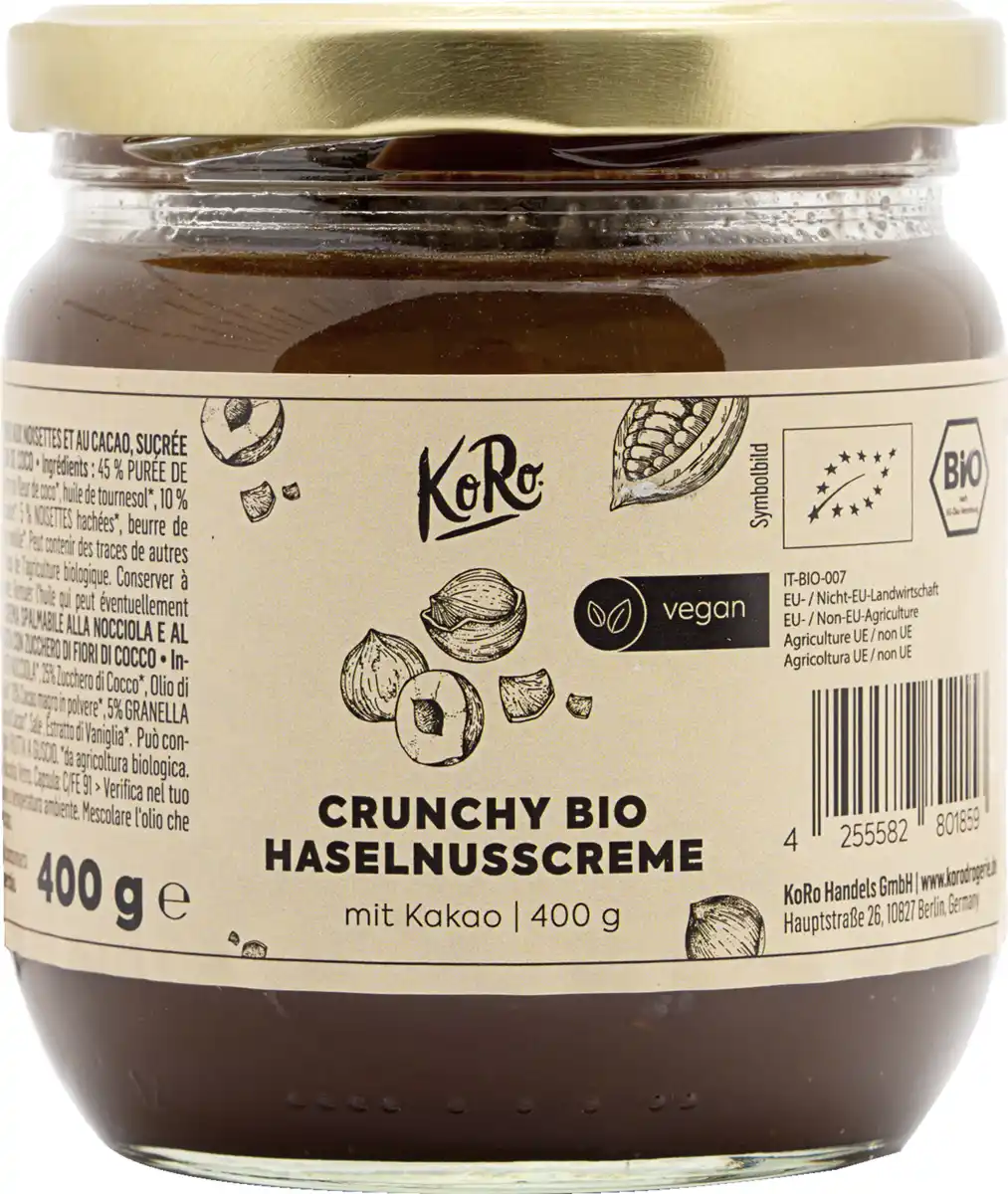 Bild 1 von KoRo Bio Crunchy Haselnusscreme mit Kakao, 400 g